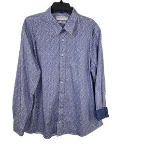 Nick Graham Everywhere Mens Shirt 2XL Blue Paisley Flip Cuff Modern Fit Stretch